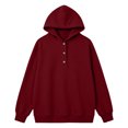 thumbnail image 4 of DISKEBUISS Women's Henley Button Pullover Hoodie Raglan Long Sleeve Fleece Sweatshirt with Pockets Casual Fall Winter Tops, 4 of 6