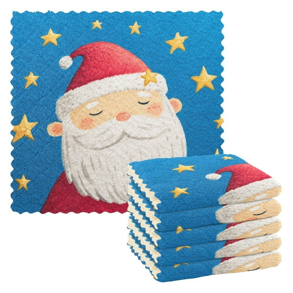 6 Pieces of Kitchen Towels 11x11Inch Kitchen Dish Cloths Kitchen Dish Towels Reuseable Cleaning Cloths Warm Santa Claus