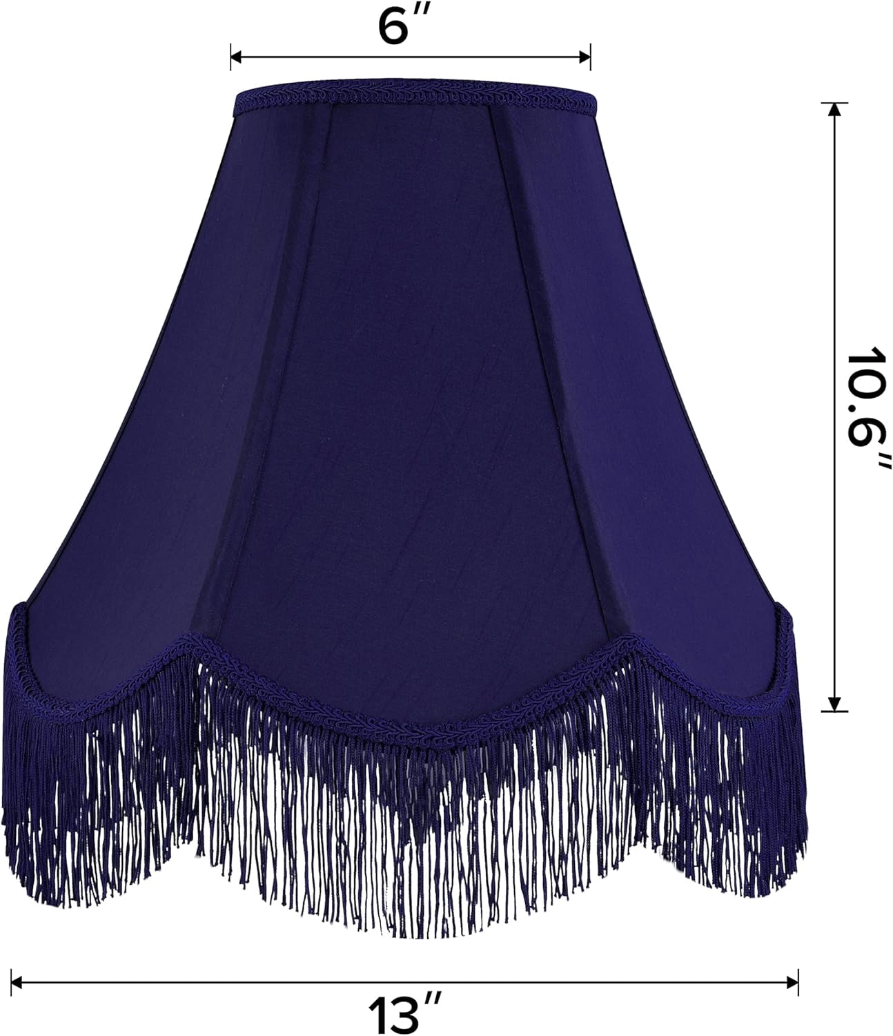 Blue Silk Bell Lamp Shades Set of 2 Petal Edge Braid with Blue Fringe Trim, 6"x13"x10.6"(Spider), Scalloped Lamp Shade Hand Crafted, Replacement Lamp Shades for Table, Floor Lamps,Easy Assembly
