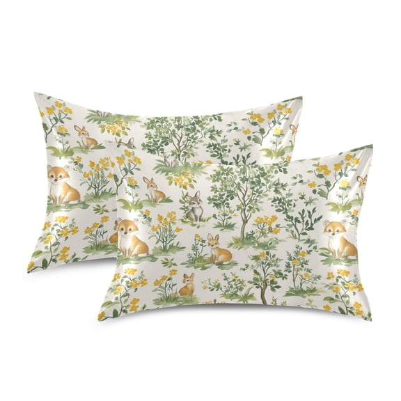 Yayeee Pillowcase Standard Size Set of 2 Satin Wrinkle Resistant Envelope Pillow Case, Watercolor Animals Pattern