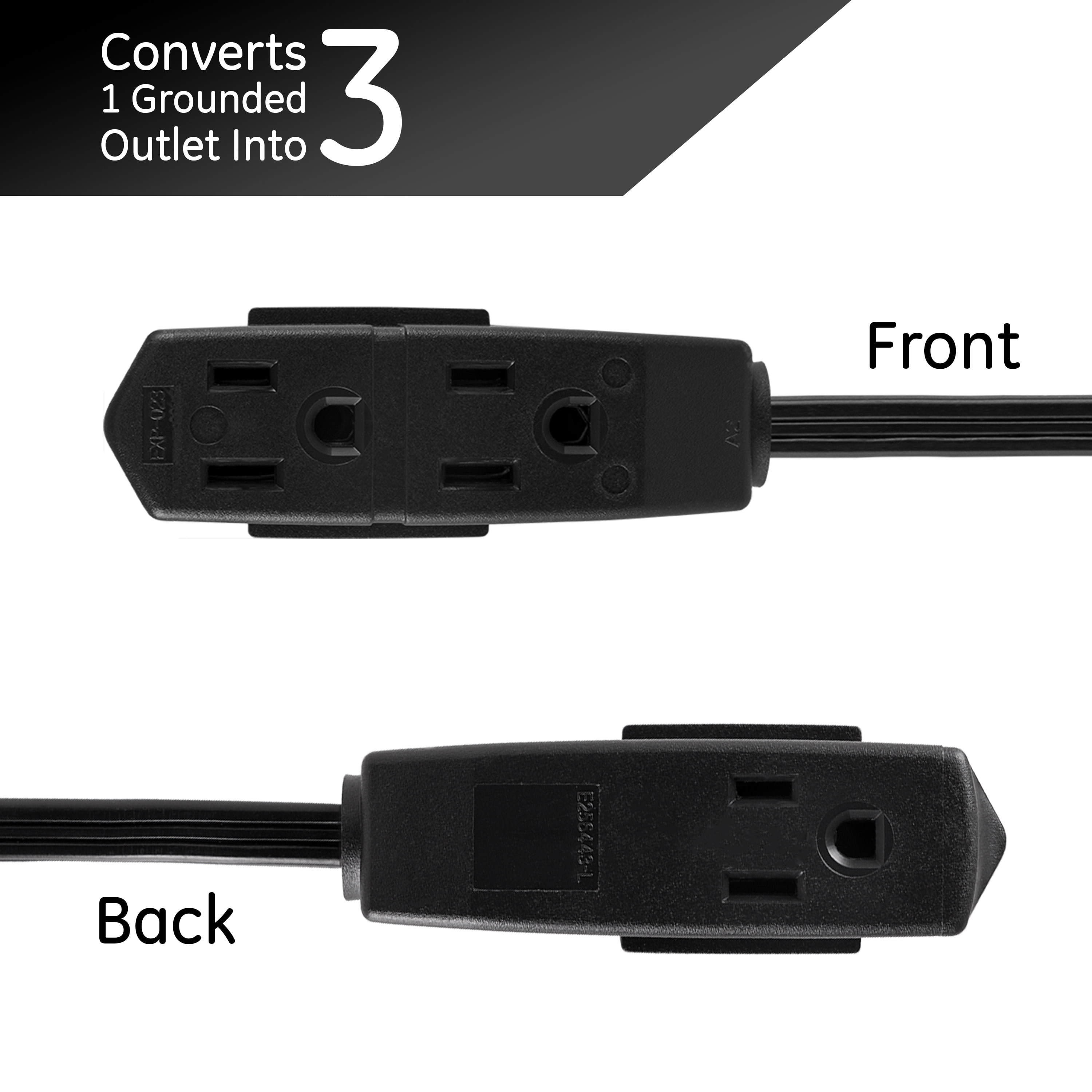 General Electric 3-Outlet Extension Cord, 15 ft., Indoor, Right Angle Plug, 15A, Black, 56987