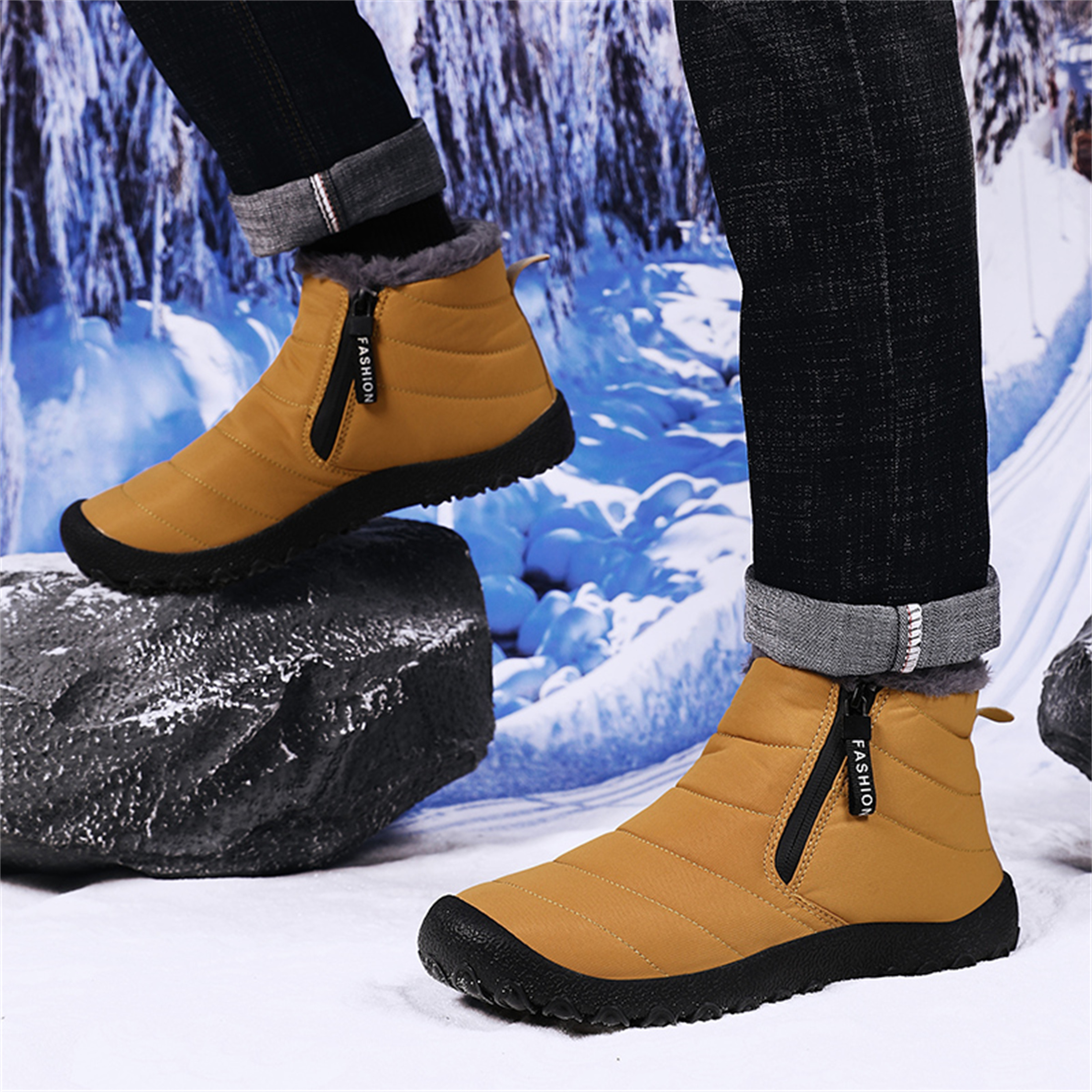 LASUDRAA Mens Barefoot Winter Boots Water-Resistant Slip-Resistant Hiking Snow Shoes Lightweight Warm Ankle-High Boots, Wide Toe Box,Trails & Everyday Wear