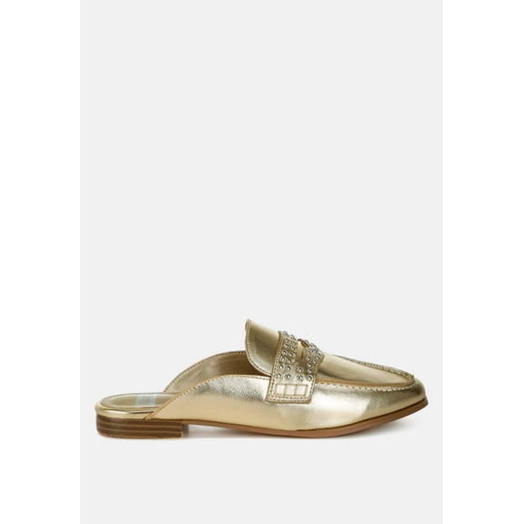 Adam Lane Stud Detail Metallic Pleather Mules
