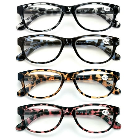4 Pairs Women Leopard Meow Reading Glasses - Fashion Clear Lens Readers Demi Tortoise