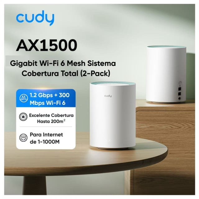Mesh Wifi 6 Ax1500 Router Wifi Gigabit Cudy M1500(2-pack) Cobertura 200m², Conecta 120 Dispositivos, Control Parental, Compatible Con 1000mbps, Red Estable Y Rápida Para Casa Grande