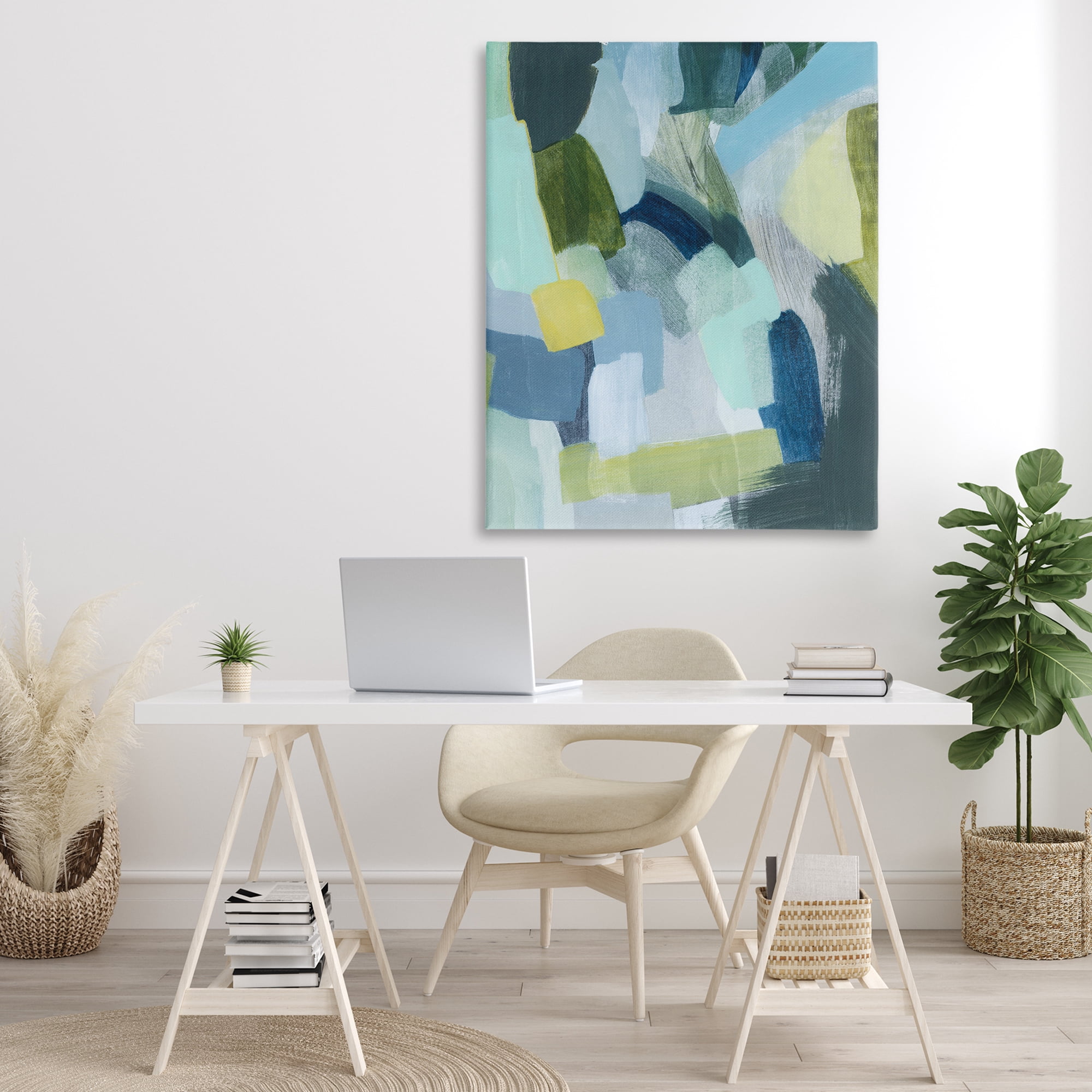 Stupell Industries Layered Green Paint Strokes Abstract Painting Gallery Wrapped Canvas Art Print Wall Art, 36 x 48