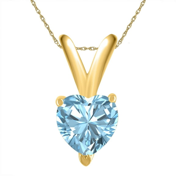 Mauli Jewels Engagement Necklace for Women 0.45 Carat Heart Aquamarine Pendant 4-prong 14k Yellow Gold|Silver Chain