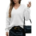 thumbnail image 3 of Female Long Sleeve V Neck Pullover Sweater Oversized Chunky Knitted Loose Jumper Sweaters White XL, 3 of 8