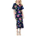 thumbnail image 2 of HAPPY BAY Women's Beachwear Swimsuit Coverups Summer Cover ups for Swimwear Women Button up Beach Dress Night T Shirt L-XL Navy, Floral Hibiscus, 2 of 5
