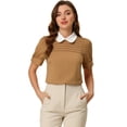 thumbnail image 1 of Blusa De Manga Corta Con Cuello Peter Pan En Contraste Vintage Para Mujer Camello oscuro M, 1 of 5