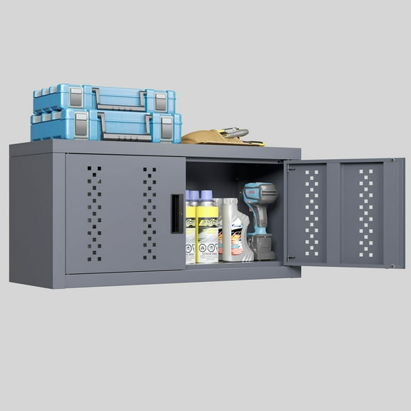 Gray Steel Wall-Mounted Garage Cabinet 11.81" H Floating Tool Storage Cabinet for Basements and Kitchens