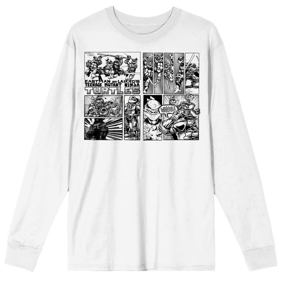 TMNT Comic Origins Comic Strip Art Crew Neck Long Sleeve White Adult Tee -Large