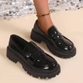 thumbnail image 6 of Womens Black Chunky Patent Faux Leather Platform Penny Loafers, Slip-on Lug Sole Shoes with Non-slip Rubber Outsole, Comfortable Y2K Style,Size 8.5, 6 of 7