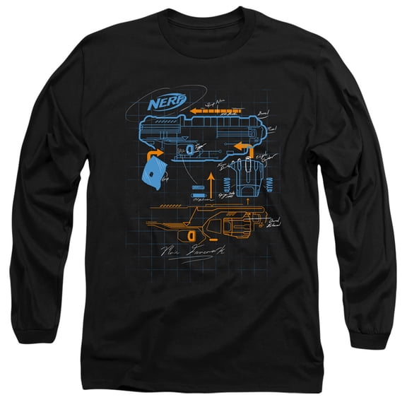 Nerf Deconstructed Nerf Gun Long Sleeve Adult 18/1 T-Shirt Black