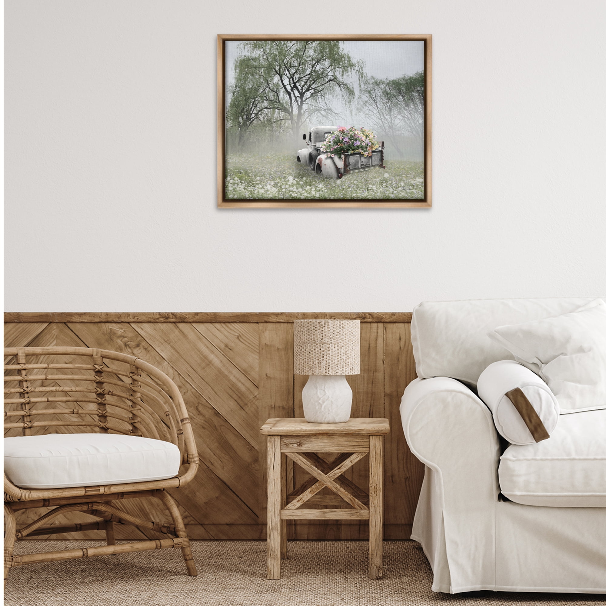 Stupell Industries Overgrown Floral Truck Plants & Flowers Photography Brown Floater Framed Canvas Art Print Wall Art, 31 x 25