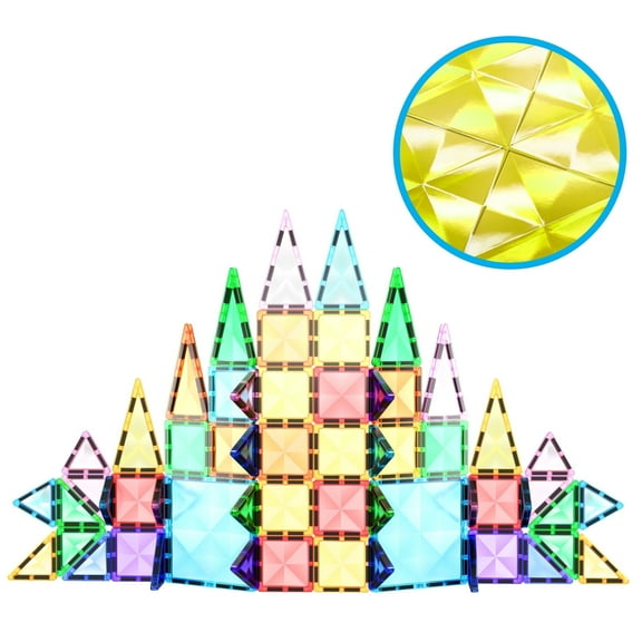 PicassoTiles Mini Magnetic Tiles for Kids – 60PCS STEM Construction Building Blocks Travel Toy Set