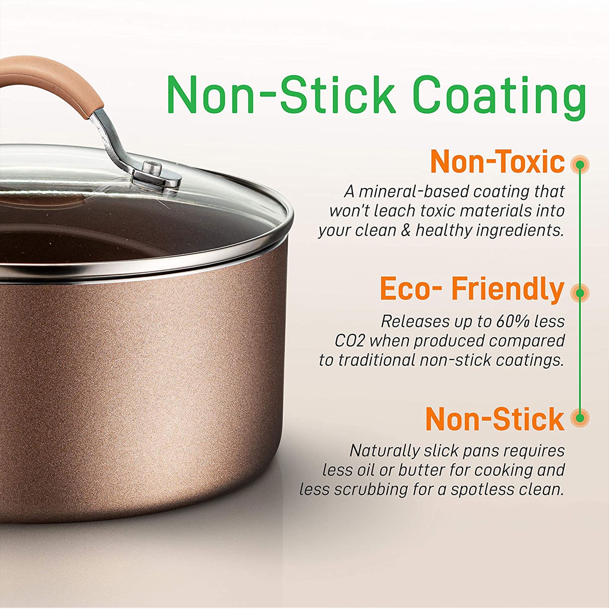 NutriChef Metallic Nonstick Ceramic Cookware and Bakeware Set, Bronze