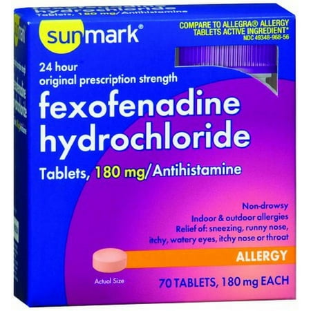 Sunmark Fexofenadine Hydrochloride Tablets, 180 mg, 70 Count