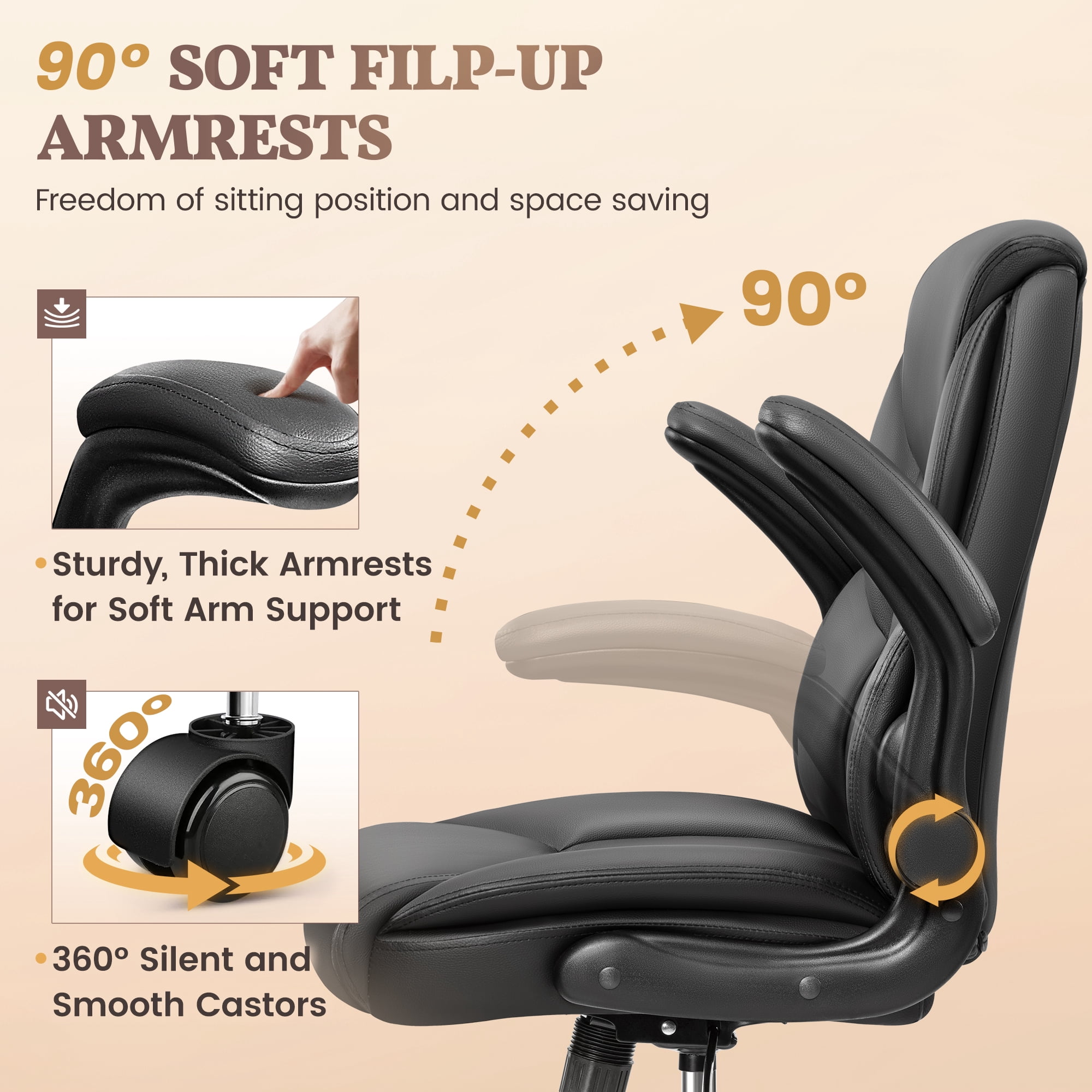 COOLHUT Leather Office Chair, Big and Tall Office Chair 400LBS Wide Seat Ergonomic Computer Desk Chair High Back Executive Leather Chair Adjustable Task Chair Lumbar Back with 8-Year Warranty, Black