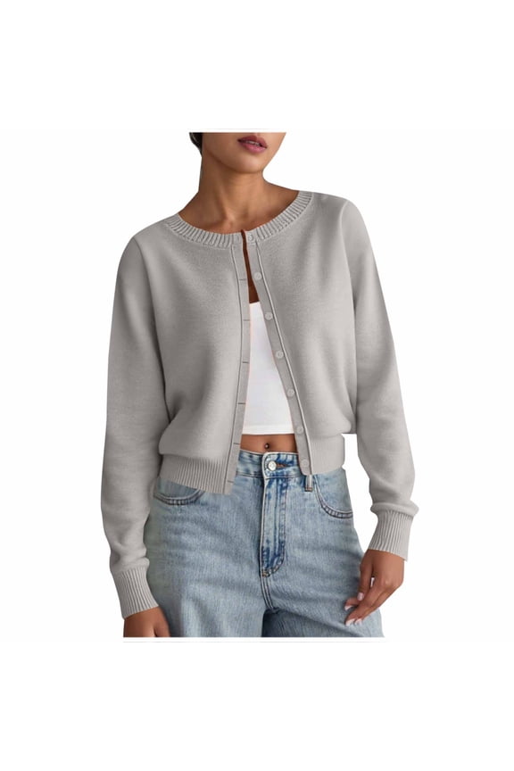 Cropped Cardigan Sweaters for Women Trendy Button Down Open Front Bolero Shrugs Knit Y2K Fall Winter Casual Sweater Gray XXL
