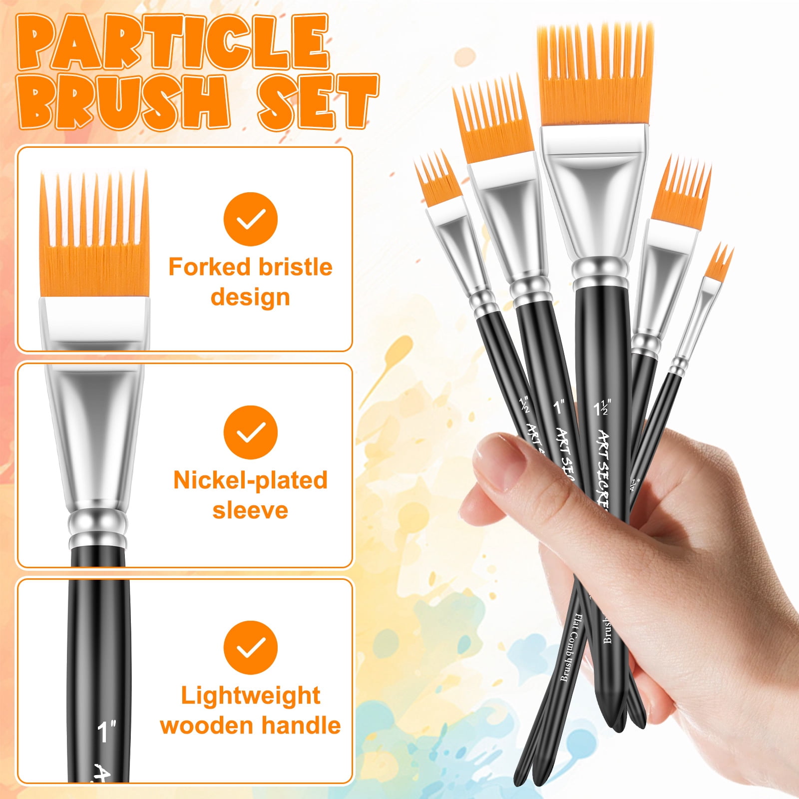 Ikoopy 5Pcs Grainer Painting Brush Set Multi Size Professional Unique Texture Flat Comb Brush for Watercolor Acrylic Gouache Oil Paint Artist