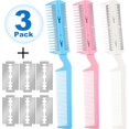 thumbnail image 1 of 3 Pieces Razor Comb with 10 Pieces Razors, Hair Cutter Comb Cutting Scissors, Double Edge Razor, Hair Thinning Comb Slim Haircuts Cutting Tool (White, Pink, Blue, Double Sided), 1 of 5