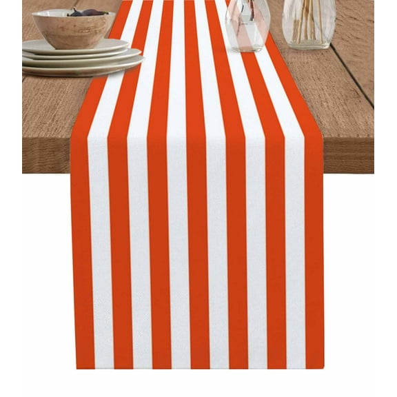 Table Runner Dresser Scarf 13 x 90 Inch Orange and White Stripes Table Runners Non-Slip Heat Kitchen Dining Table Decor for Kitchen Farmhouse Indoor Outdoor Home Party