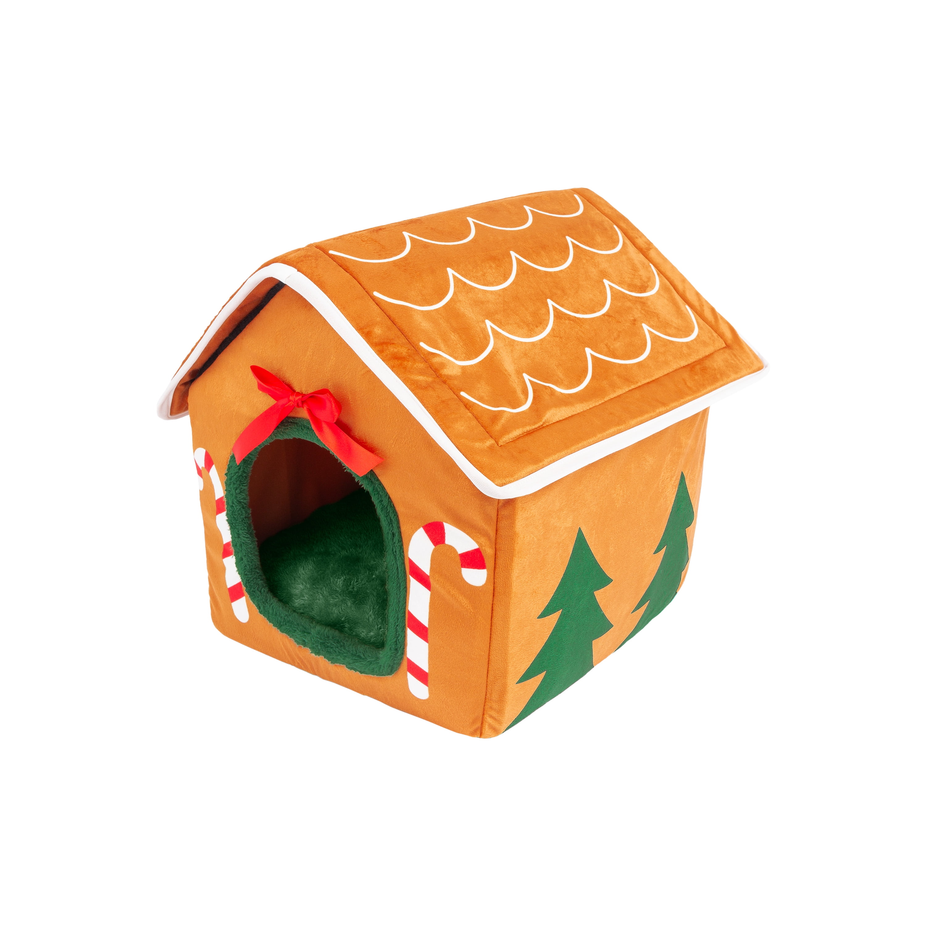 One Paw, Holiday Themed Bed for Small Dogs and Cats, Gingerbread House Design, ONEPAW EX GINGERBREAD DOG BED