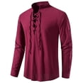thumbnail image 3 of Mens Casual Vintage Long Sleeve Front Lace Up V-Neck Shirt Beach Tops Blouse, 3 of 9