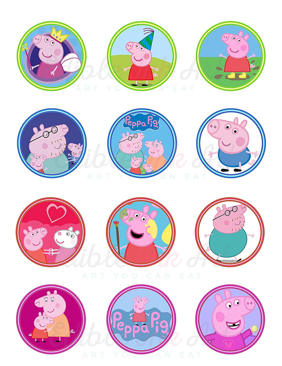 Peppa Pig Edible Cupcake Toppers (12 Images)