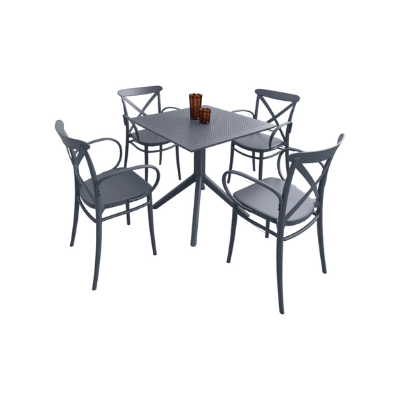 Luxury Commercial Living 5-Piece Gray Outdoor Patio XL Dining Set