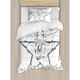thumbnail image 3 of Popstar Party King Size Duvet Cover Set, Rock Star Theme High Sign and Star Figure Grungy Sketch Gesture Vintage, Decorative 3 Piece Bedding Set with 2 Pillow Shams, Black and White, by Ambesonne, 3 of 3