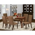 thumbnail image 2 of 7 Piece Dining Set - Rectangle Table & 6 Upholstered Parson Chairs - Mahogany Finish, 2 of 6
