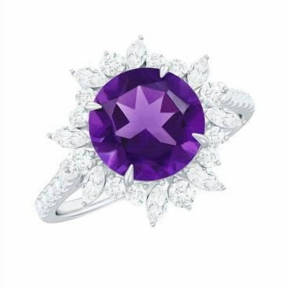 2ct Solitaire 5 MM Round Shape Amethyst Four Prong Setting Ring |925 Sterling Silver Promise Ring for Women | Wedding, Engagement Bridal Rings | Mothers Day Gift
