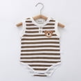 thumbnail image 2 of mgoYE Baby Boy Romper Size 3-6 Months Baby Unisex Bodysuits Bear Pattern Sleeveless Striped Bodysuit Soft Playwear for Girls Boys Slip Clothes Coffee, 2 of 5