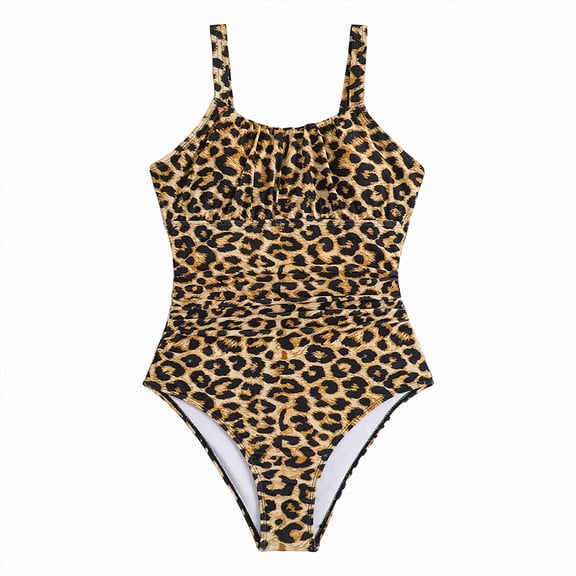 enyan Girls Bathing Suits Girls' One-Piece Swimwear Cute Tie Dye Side Cutout Swimsuit Summer Quick Dry Beach Hawaiian Bathing Suits,Brown,15-16 Years