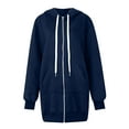 thumbnail image 6 of Fshiont Long Zip Up Hoodie Women Fleece Lined Oversized Tunic Sweatshirt Drop Shoulder Knee Length Fall Winter Hooded Jacket Navy M, 6 of 6