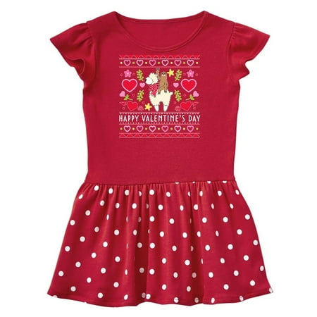 

Inktastic Happy Valentine s Day Sloth and Llama Ugly Sweater Style Gift Toddler Girl Dress