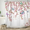 thumbnail image 2 of Mizhona Pink Floral Shower Curtain with Bird for Bathroom Waterproof Polyester Modern Pretty Decor Washable with Hooks 60"x72", 2 of 4