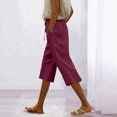 thumbnail image 2 of FRSASU Womens Capris Loose Fit Casual Pants Dressy Lightweight Solid Color Baggy Pants for Hiking Wine M(M), 2 of 5