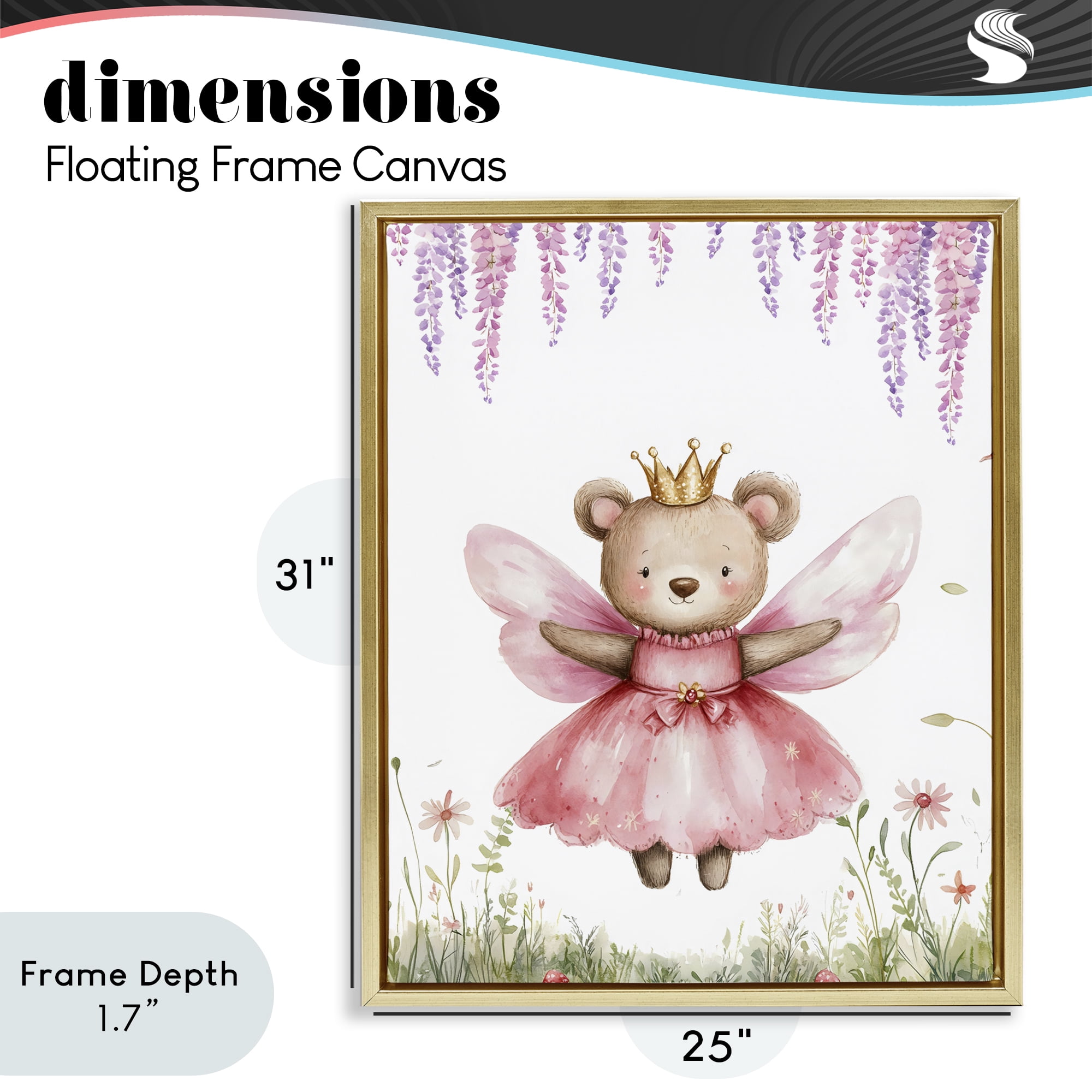 Stupell Industries Woodland Bear Forest Fairy Gold Framed Floater Canvas Wall Art, design by LSR Design Studio