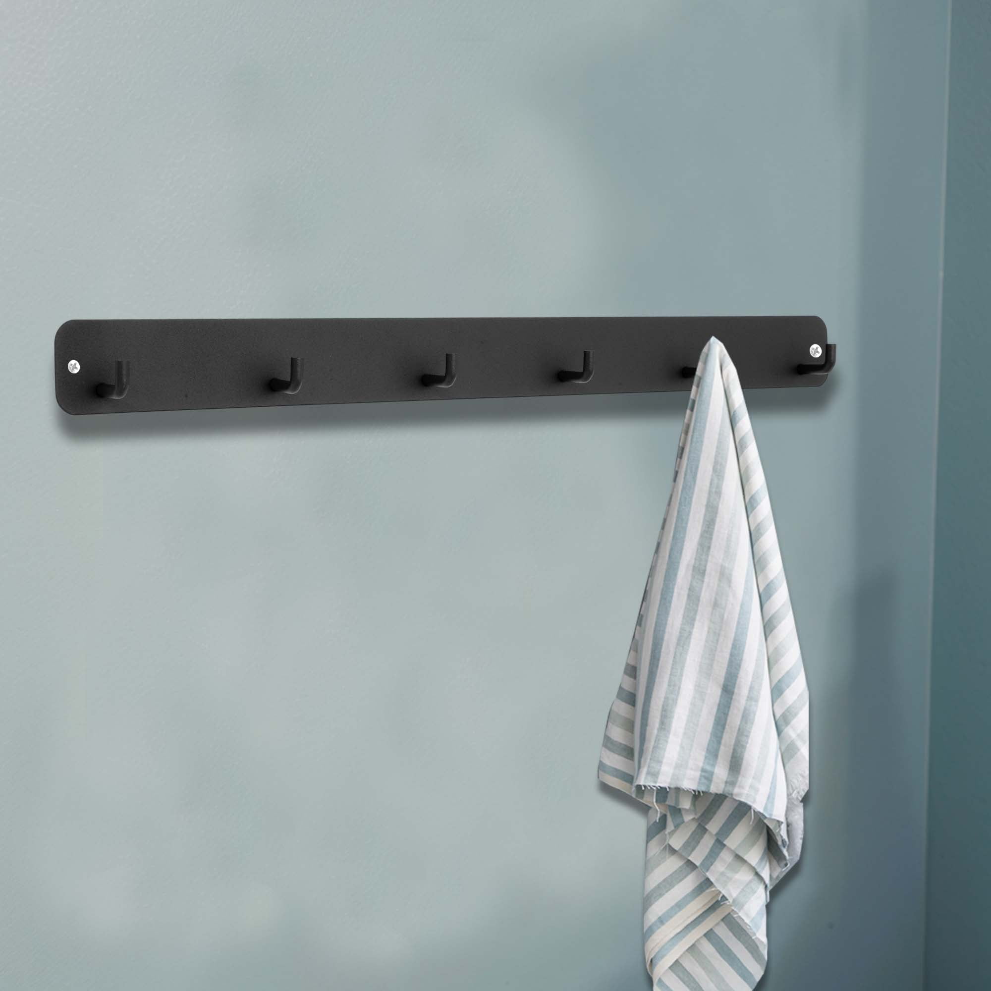 Unique Bargains Coat Rack Wall Mount Hooks for Hanging Black 17.32"x1.57"x0.12" 1 Pc