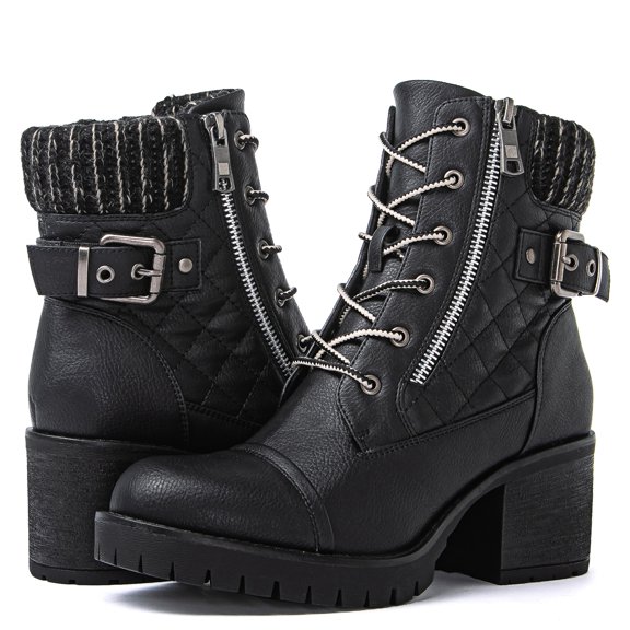 Globalwin Combat Boots For Women Low Heel Black Ankle Boots 7.5M