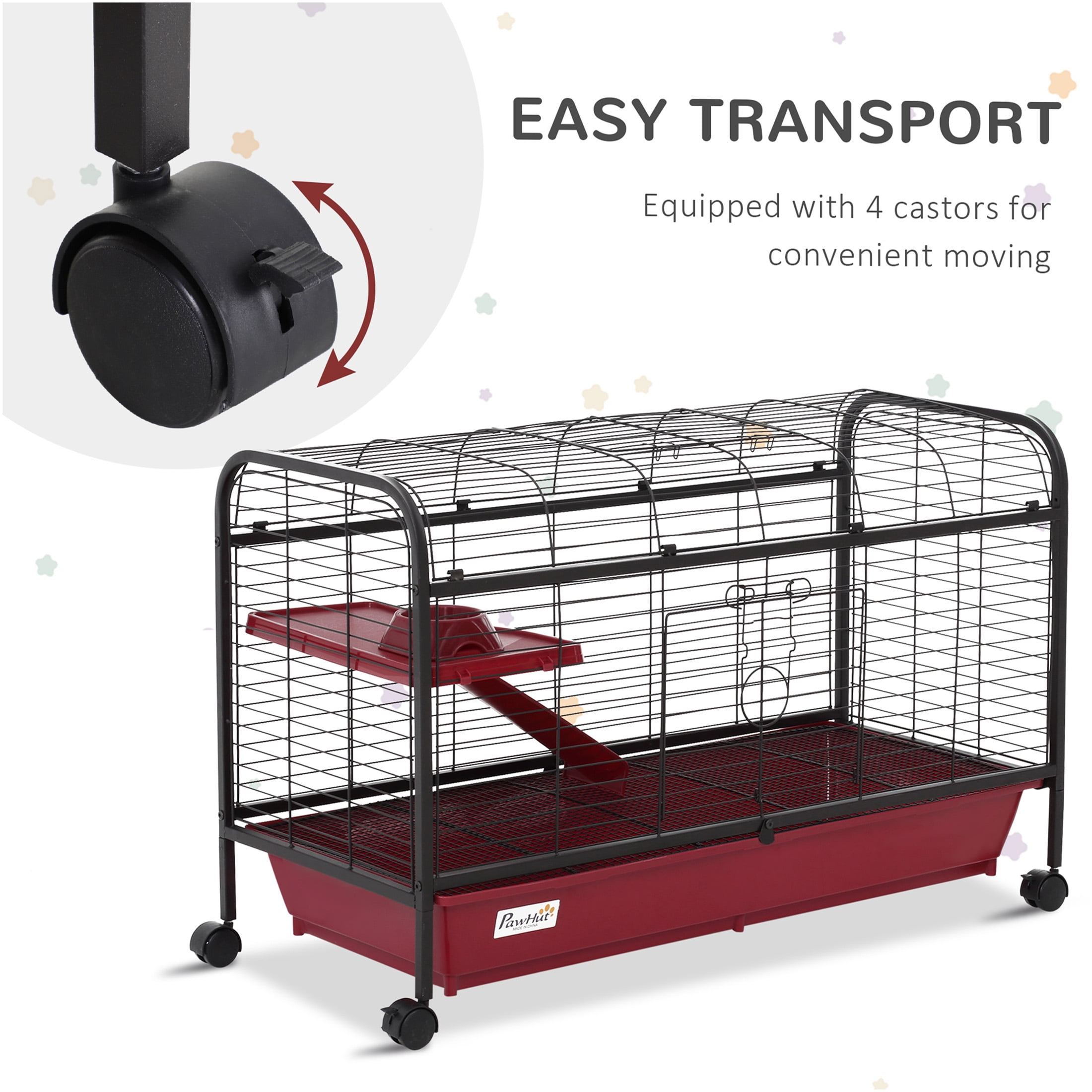 JERFIT 41 inch Rolling Small Animal Cage Hutch with Wheels, Multi-Level Platform & Ramp for Rabbits, Ferrets, Guinea Pigs