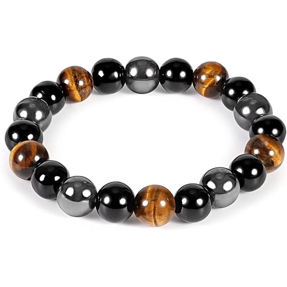 Triple Protection Bracelet, Tigers Eye -Tourmaline Spiritual Natural Crystal Stone Luck Bracelet, Birthday Gift