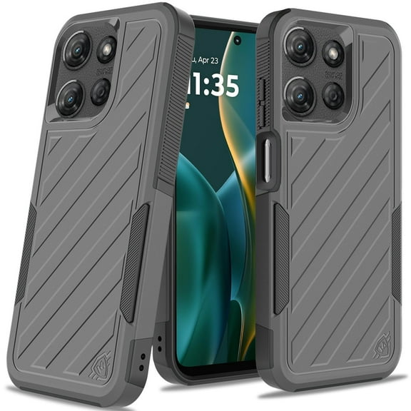 For Motorola Moto G Stylus 5G 2025 Hybrid lined shockproof dual layer Rugged 2in1 Hard PC & Silicone TPU Non Slip Textured Tough Armor Cover, XPM Phone Case [Gray]
