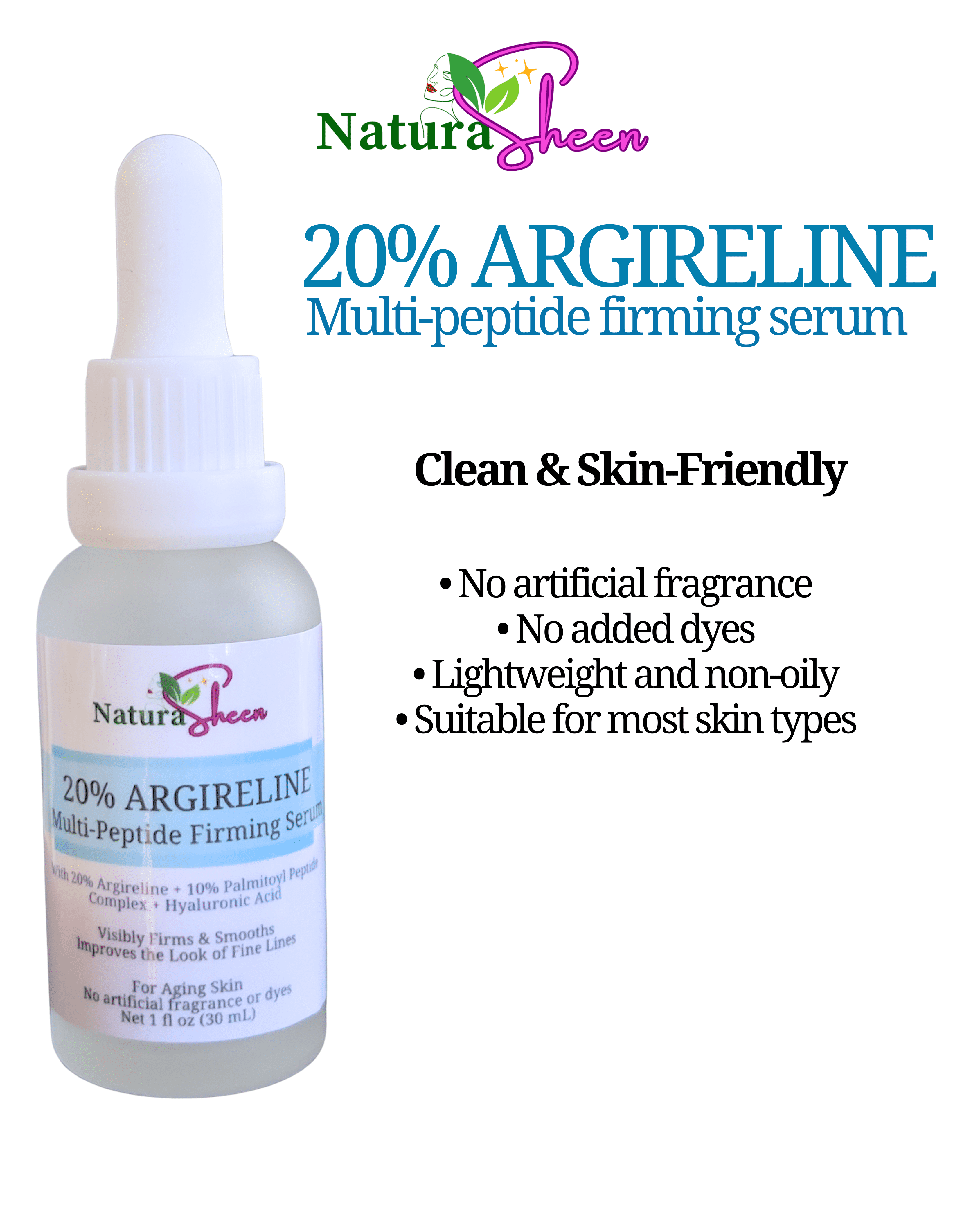 20% ArgiReline + 10% Multi-Peptides Matrixyl 3000 + 100% Strength Hyaluronic Acid  Serum for Skincare - Serums Clear No Fragrance Lightweight Moisturizer