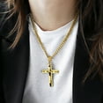 thumbnail image 5 of 22" 5mm Mens Curb Cuban Chain Cross Pendant Necklace Gold Plated Stainless Steel, 5 of 5