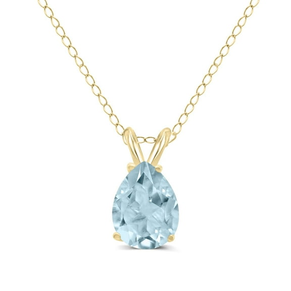 TimeLess Classics Pear Shape Aquamarine Solitaire Pendant Necklace in 14K Yellow Gold - 5x3MM