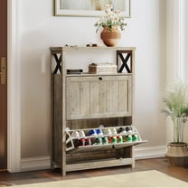 Dextrus Shoe Cabinet with 2 Flip Drawers & Open Shelves, Modern Entryway Shoe Rack, Tipping Bucket Shoe Storage Organizer for Entryway/Hallway/Closet, Old Oak